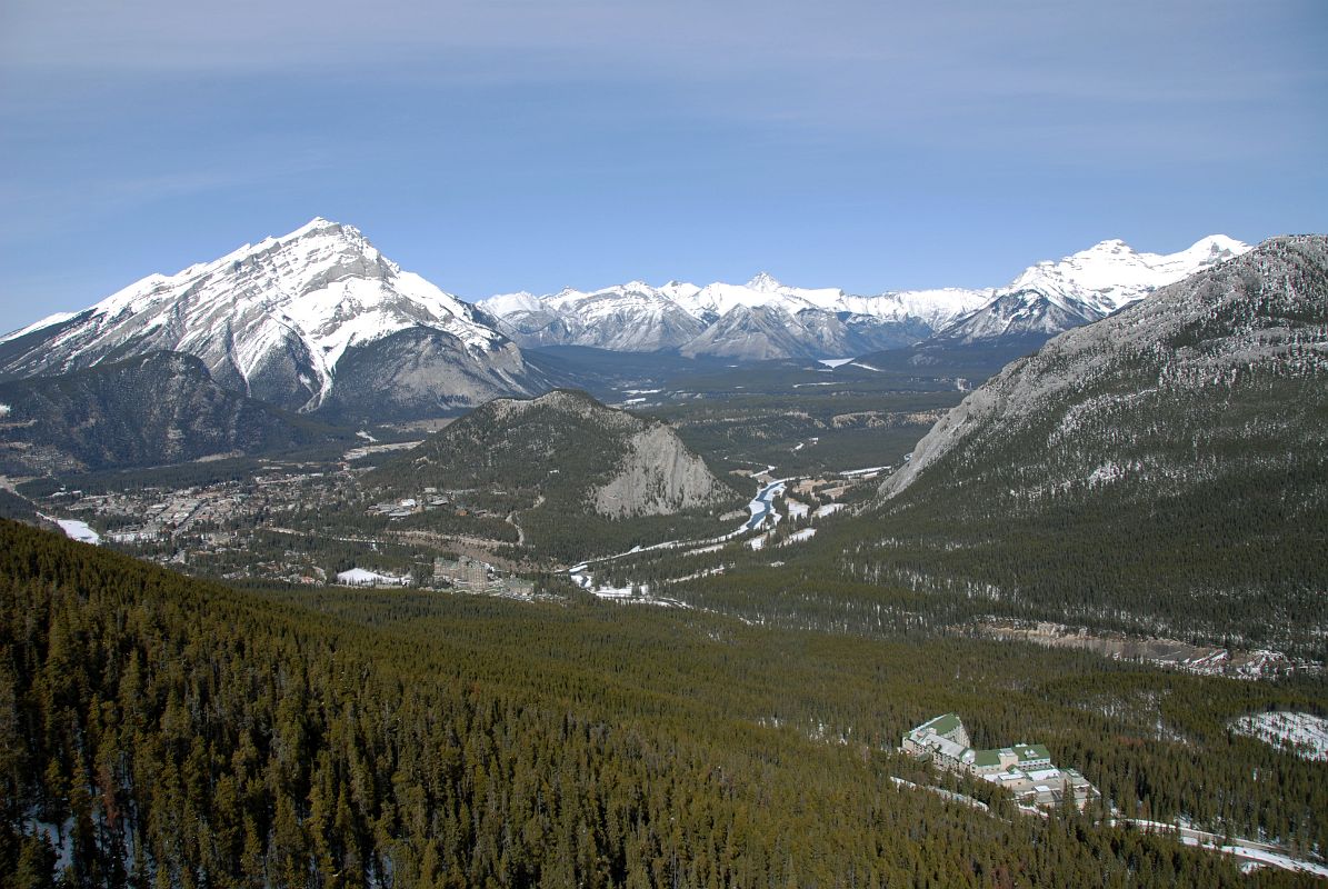 06 Banff Below Cascade Mountain, Bow River, Tunnel Mountain, Mount Astley, Mount Aylmer, Mount Inglismaldie, Mount Girouard Going Up Banff Gondola in Winter